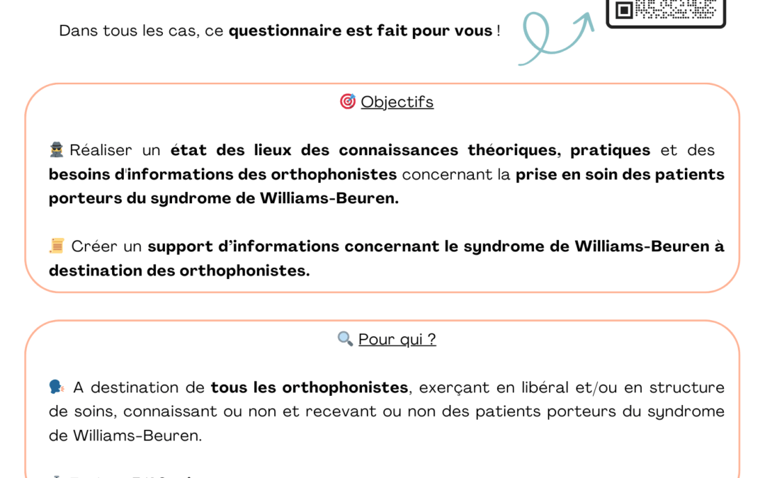Questionnaire mémoire d’orthophonie –  Syndrome de Williams-Beuren